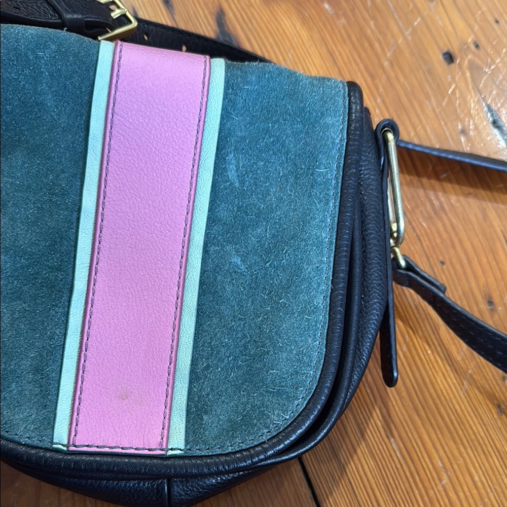 Fossil Genuine Leather Pink and Green Crossbody Bag with Adjustable Strap - Picture 6 of 14